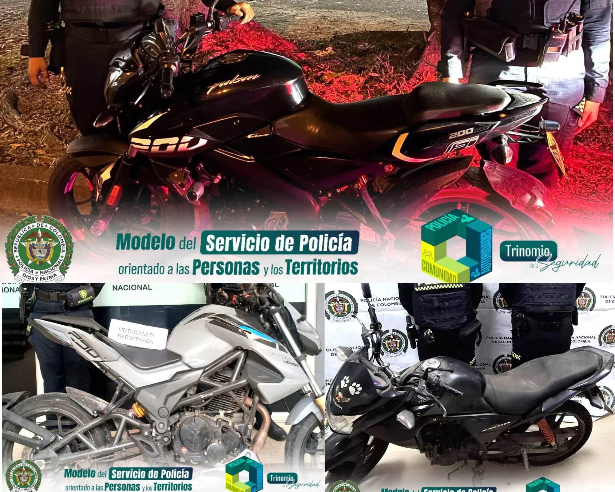 Tres motocicletas en Villavicencio, fueron recuperadas por la Policía Nacional.