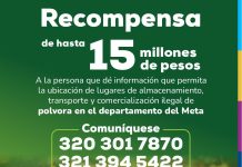 Hasta $15 millones de recompensa ofrece Gobernación del Meta por venta ilegal de pólvora