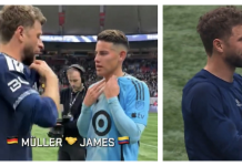 James Rodríguez, en su debut con Minnesota, tuvo emotivo reencuentro con Thomas Müller: saludo e intercambio de camisetas