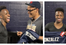 Video | Colombiano Christian González tuvo emocionante encuentro con Vinícius, tras el amistoso Brasil-Francia, con intercambio de camisetas