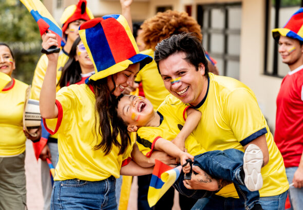 Colombian family celebrating outdoors
