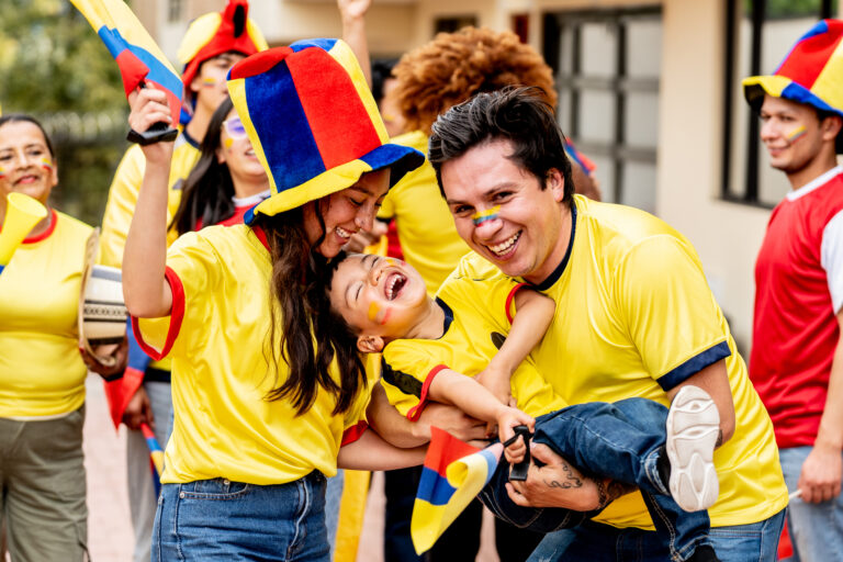 Colombian family celebrating outdoors